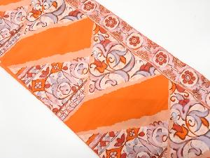 本場筑前博多　切りばめ風　花更紗模様織り出し　名古屋帯